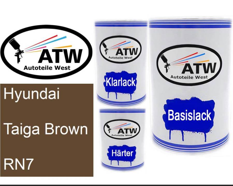Hyundai, Taiga Brown, RN7: 500ml Lackdose + 500ml Klarlack + 250ml Härter - Set, von ATW Autoteile West.